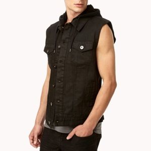21 Men Hooded Denim Black